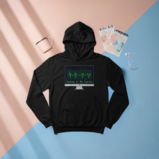 Cool Hoodies: "Coding Is My Cardio" Sarcastic Graphic Hoodie